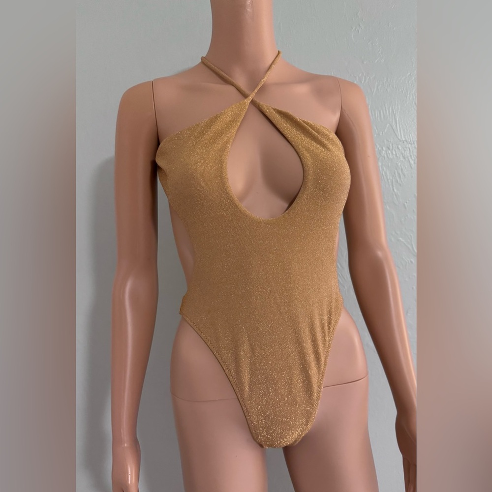 White Fox Yacht Life gold one piece swimsuit S NWT